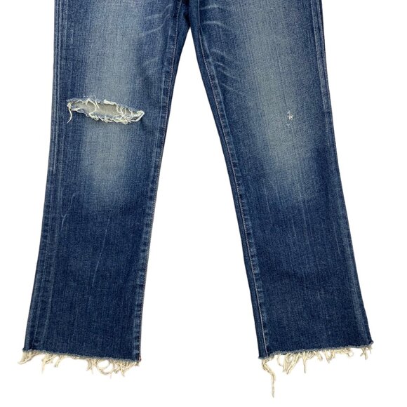 Moussy Vintage MV Rhode Flare Jeans 25 Dark Blue Distressed Cropped High Rise - Picture 10 of 12